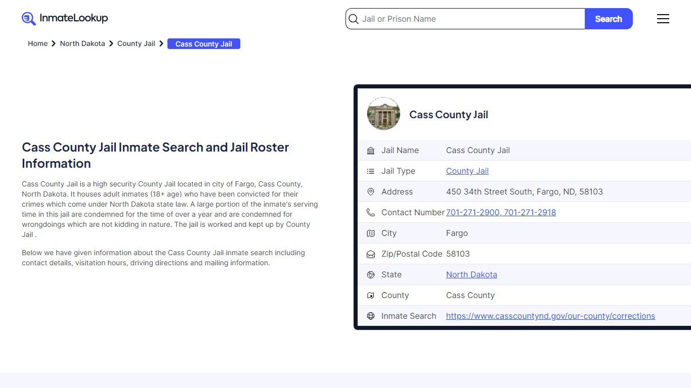 Cass County Jail Inmate Search - Fargo North Dakota - Inmate Lookup